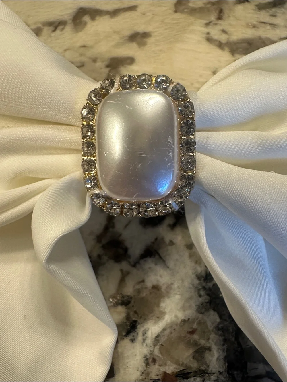 Saks Fifth Avenue Ivory Satin Bow Clip with Pearl & Rhinestone Accent